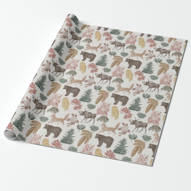Vintage Woodland Animals Kinderdusche Geschenkpapier (Ungerollt)