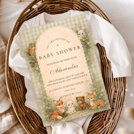 Vintage Woodland Baby Animals Baby Shower Einladung