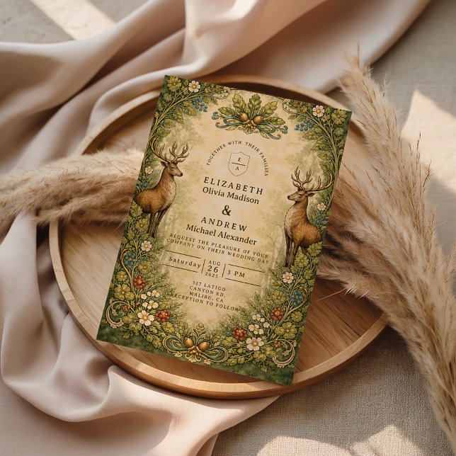 Vintage Woodland Deer Wedding Einladung (Von Creator hochgeladen)