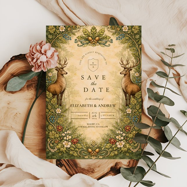 Vintage Woodland Deer Wedding Save The Date (Von Creator hochgeladen)