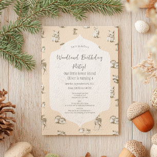 Vintage Woodland-Kleintiere zum Geburtstag Einladu Einladung
