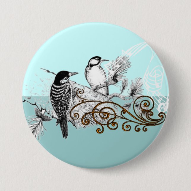 Vintage Woodpecker Wedding Love Birds Button (Vorderseite)