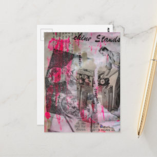 Vintage Working Men Hot Pink Stands Postkarte