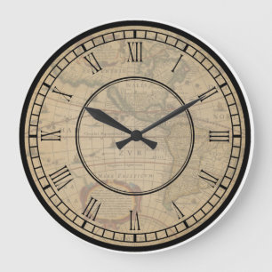 Vintage World Map Antique Americas Retro Chart Große Wanduhr