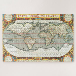 Vintage World Map by Abraham Ortelius 1587-1595 Puzzle