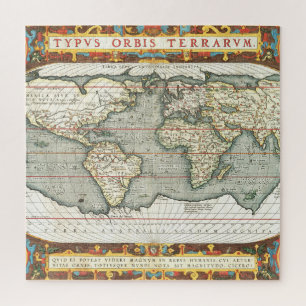 Vintage World Map by Abraham Ortelius 1587-1595 Puzzle