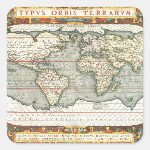 Vintage World Map by Abraham Ortelius 1587-1595 Quadratischer Aufkleber