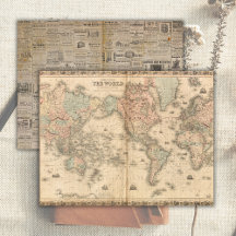 Vintage World Map Old Paper Junk Journal