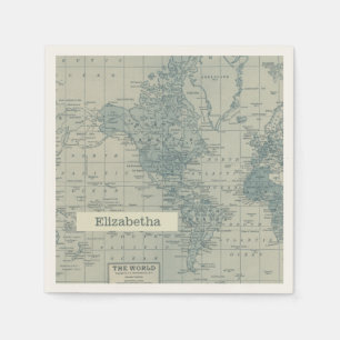 Vintage World Map Reisen Ihren Namen anpassen Serviette