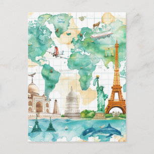 Vintage World Map Travel Adventure Design Feiertagspostkarte