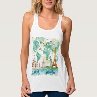 Vintage World Map Travel Adventure Design Tank Top