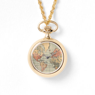 Vintage World Map Wrap Watch Armbanduhr