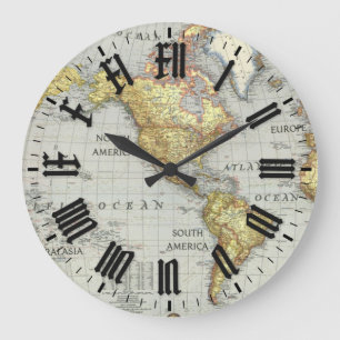 Vintage World Mappuhr Große Wanduhr