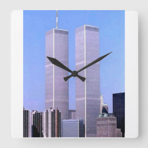 Vintage World Trade Center Zwillingstürme NYC Post Quadratische Wanduhr