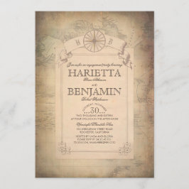 Vintage World Travel Map Engagement Party Einladung