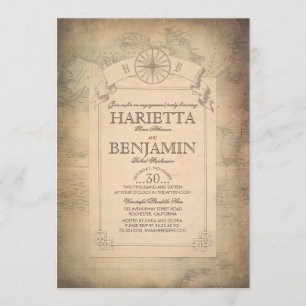 Vintage World Travel Map Engagement Party Einladung