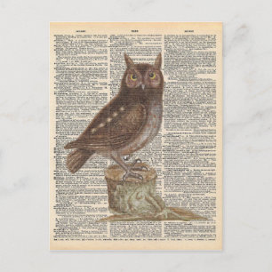 Vintage-Wörterbuch-Kunst Braune Eule Vogel Postkarte