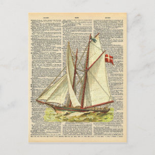 Vintage-Wörterbuch-Kunst Nautisches Segelboot auf Postkarte