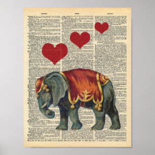 Vintage Wörterbuchkunstzirkus Elephant-Liebe Poster