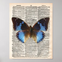 Vintage Wörterbuchseite und blauer Schmetterling