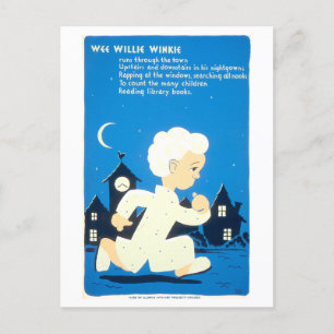 Vintage-WPA-Bibliotheksplakat mit Wee Willie Winki Postkarte
