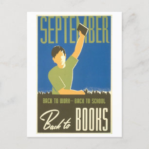 Vintage-WPA-Bibliotheksplakat September-Lektüre Postkarte