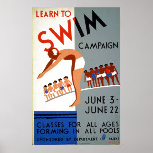 Vintage WPA lernen, Kampagne zu schwimmen Poster