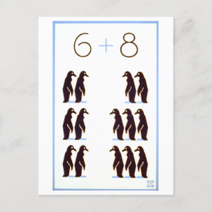 Vintage-WPA-Mathematikposter: 6 + 8 Pinguine Postkarte