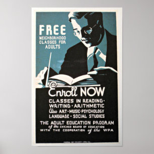 Vintage WPA-Nachbarschaftsklassen Lesen, Schreiben Poster