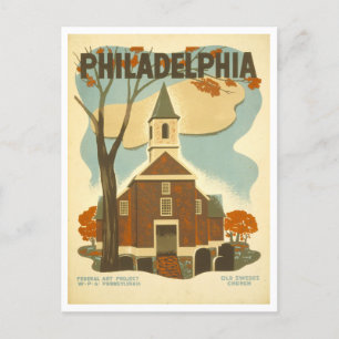 Vintage-WPA-Plakat Alte Schwedische Kirche Philade Postkarte