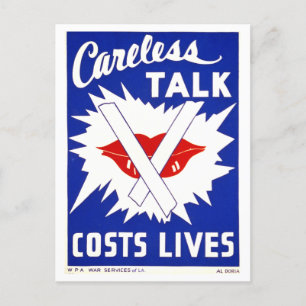 Vintage-WPA-Plakat: "Leichtsinniges Gerede kostet Postkarte