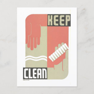Vintage-WPA-Plakat: "Sauber bleiben" Hygiene-Postk Postkarte