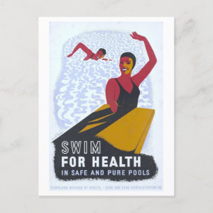 Vintage-WPA-Plakat von 1940: Schwimmen Postkarte