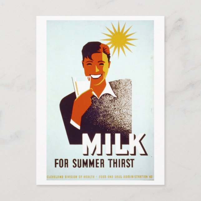 Vintage WPA-Plakatmilch für den Sommermonat Postkarte (Vorderseite)