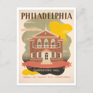 Vintage WPA Poster Philadelphia Carpenters Hall Postkarte