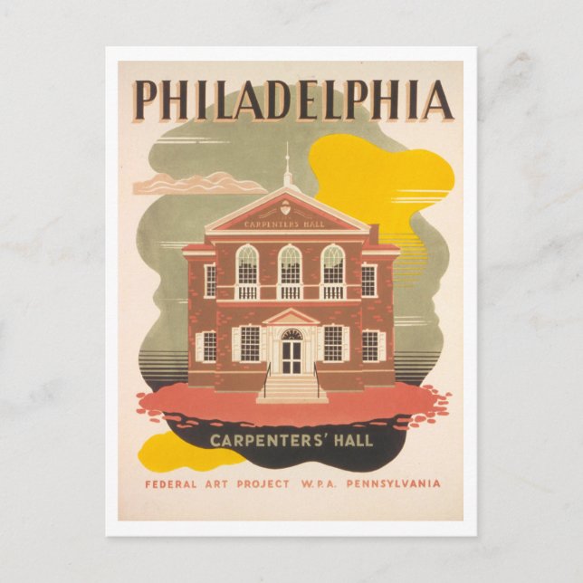 Vintage WPA Poster Philadelphia Carpenters Hall Postkarte (Vorderseite)