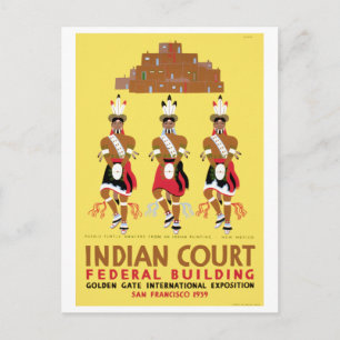 Vintage WPA Pueblo Turtle Tänzer New Mexico Postkarte