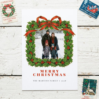 Vintage Wreath Photo Christmas Holiday Card Feiertagskarte