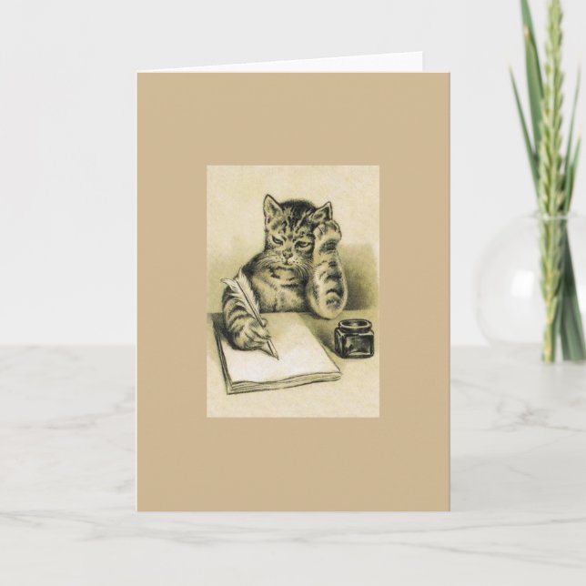 Vintage Writer Cat Note Card Karte (Vorderseite)
