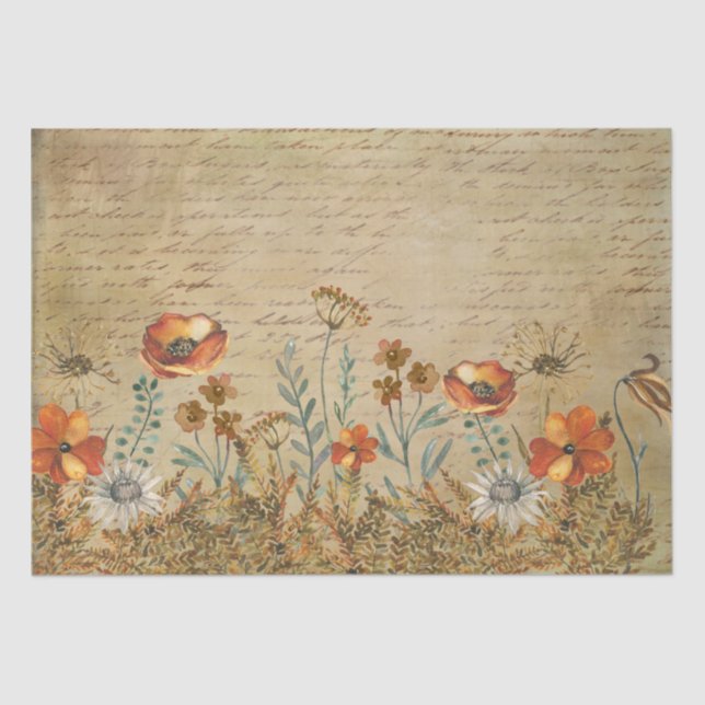 Vintage Writing and Flowers Shabby Chic Decoupage Seidenpapier (Vorderseite)