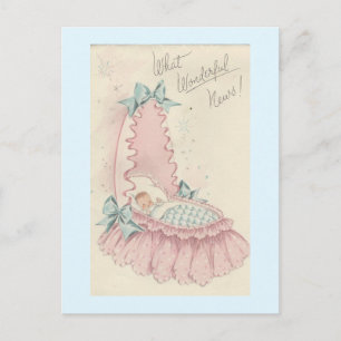Vintage "Wunderbare Nachrichten" Baby Postkarte
