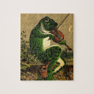 Vintage wunderlicher romantischer Frosch mit Violi Puzzle