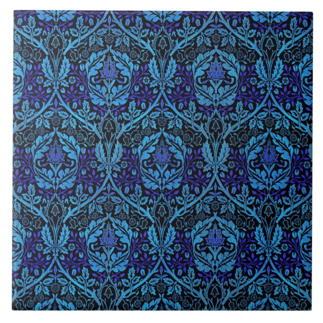 Vintage wunderschönes blaues Art Nouveau-Muster Fliese (Vorderseite)
