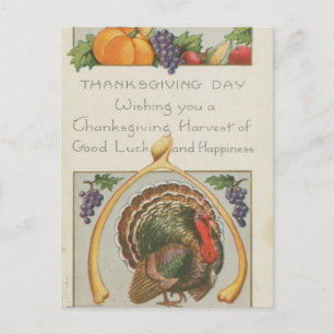 Vintage-Wunschknochen Truthahn Trauben Thanksgivin Postkarte