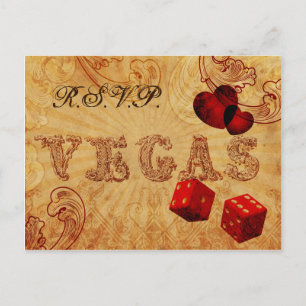 Vintage Würfel Vegas Hochzeit rsvp Einladungspostkarte
