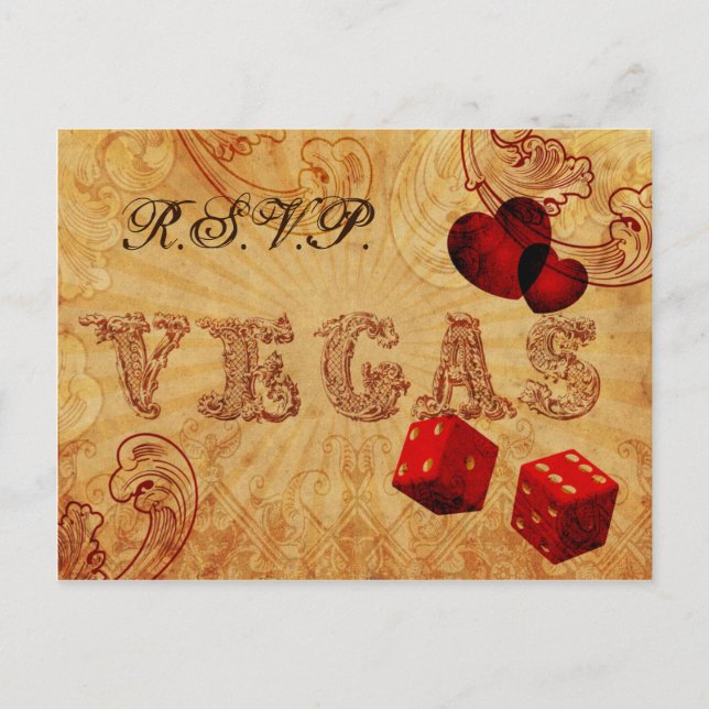 Vintage Würfel Vegas Hochzeit rsvp Einladungspostkarte (Vorderseite)