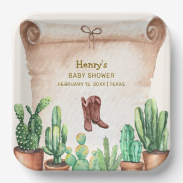 Vintage Wüste Cactus Cowboy Boots Baby Shower Pappteller