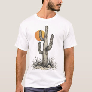 Vintage-Wüsten-Saguaro-Kaktus-Retro-Sonnenuntergan T-Shirt