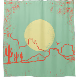Vintage Wüstenlandschaft mit Kakteen und Canyon. Duschvorhang