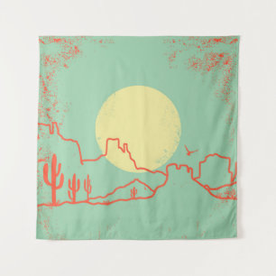 Vintage Wüstenlandschaft mit Kakteen und Canyon. Wandteppich